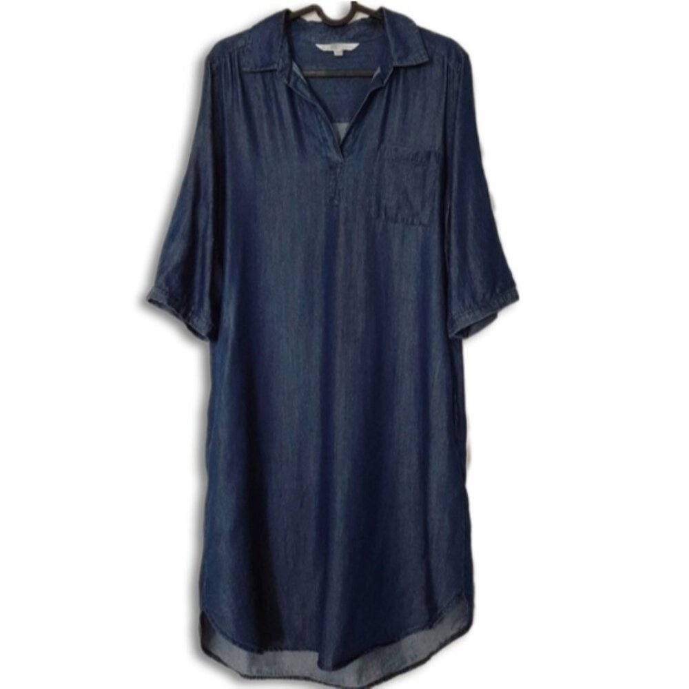 CLEO Utility Sleeve Mini Shirt Dress | Tunic w Pockets Chambray Blue Sz S